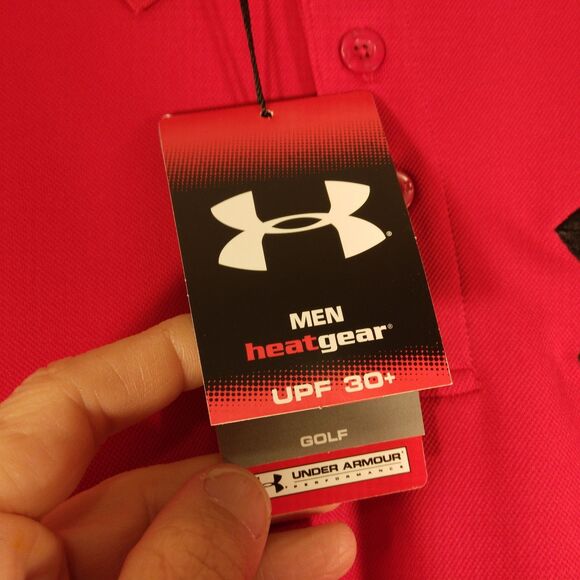 Under Armour Golf polo shirt mens L Large red embroidered 96 UPF 30+ short sl - Picture 7 of 13